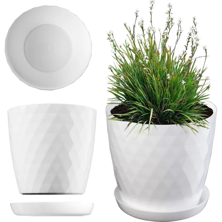 KADAX Blumentopf aus Kunststoff mit Ständer, Blumenabdeckung, 30 cm, Weiß – Bild 1