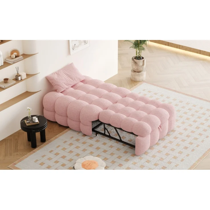 ZUBALIYA Schlafsofa, Bouclé-Bezug, Ausziehbett, Rosa – Bild 17