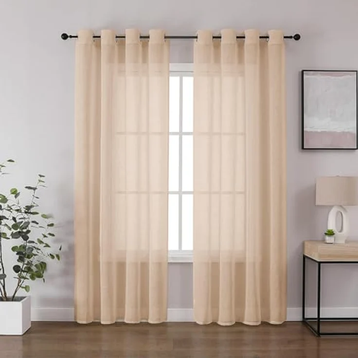 CUCRAF Leinenoptik Voile Vorhänge mit Ösen Halbtransparent Gardine für Schlafzimmer Wohnzimmer H225 x B140cm 2er Set,Baby Rosa – Bild 2