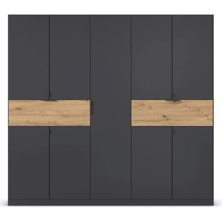 rauch Kleiderschrank, Drehtürenschrank TICAO, 9-türig, 2 Schubkästen, inkl. Türdämpferset, Grau metallic, 226 x 210 x 54 cm – Bild 2