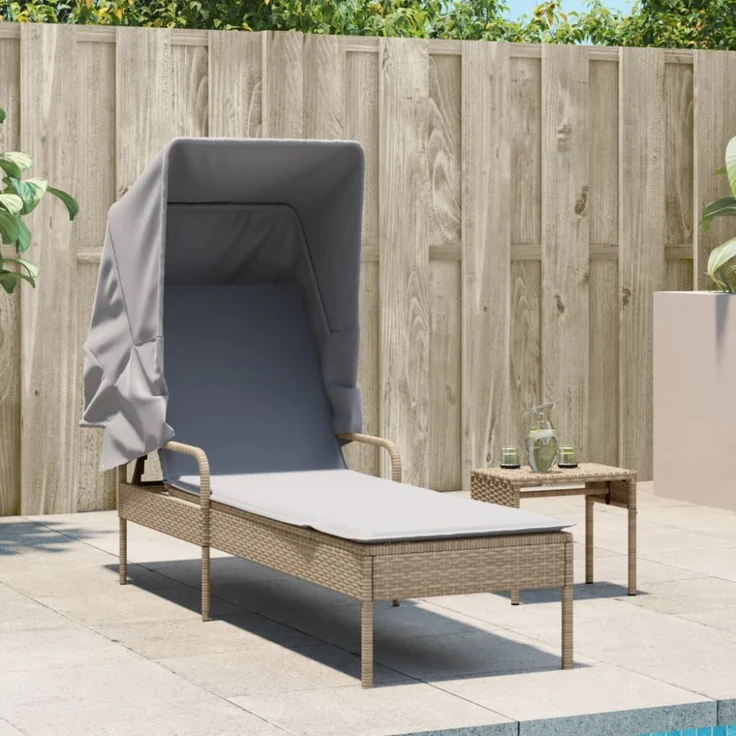vidaXL Sonnenliege mit Dach Beige Poly Rattan 368191 – Bild 4