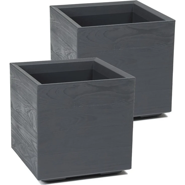 Kreher Pflanzkübel 'Eco Wood' in Anthrazit aus recyceltem Kunststoff (2 St) – Bild 1