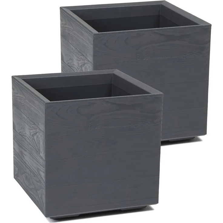 Kreher Pflanzkübel 'Eco Wood' in Anthrazit aus recyceltem Kunststoff (2 St)