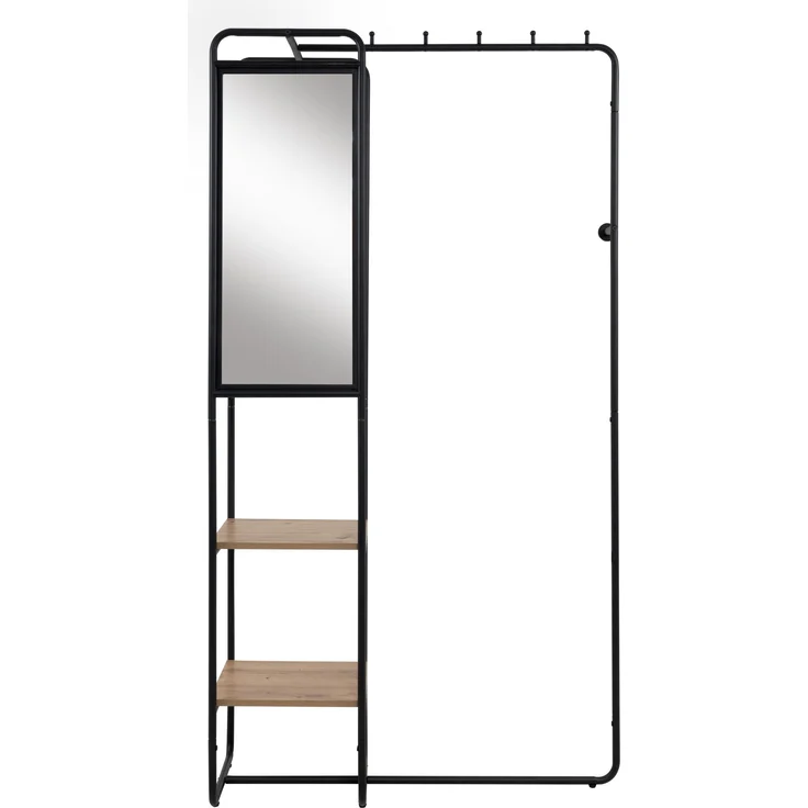 Kompaktgarderobe >Luton< Spiegel, Ablagen, schwarz / Dekor Artisan Eiche - 100x185x37 (BxHxT) – Bild 1