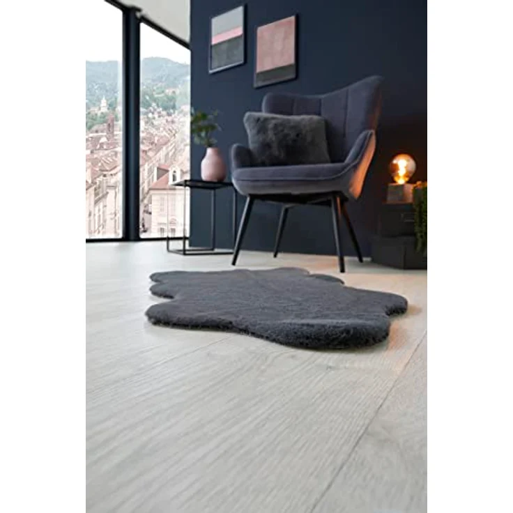 -LUXOR- living Fellteppich Coste gemütlicher weicher Hochflor Kunstfell Teppich 55 x 80 cm anthrazit – Bild 2