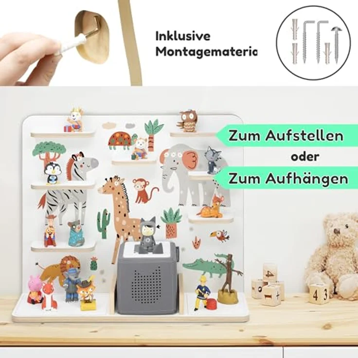 stadtecken Regal für Tonies & Toniebox – Musikbox Wandregal aus 10mm Holz – Platz für 35-50 Figuren mit Magnetfunktion – Handgefertigt – Zum Aufstellen oder Aufhängen (Safari, Groß) – Bild 4