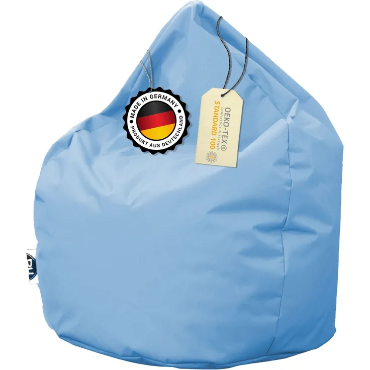 PATCH HOME Sitzsack Tropfenform – XL – Hellblau, bequemer Sitzsack aus Luxus-Polyester-Gewebe, bereits befüllt