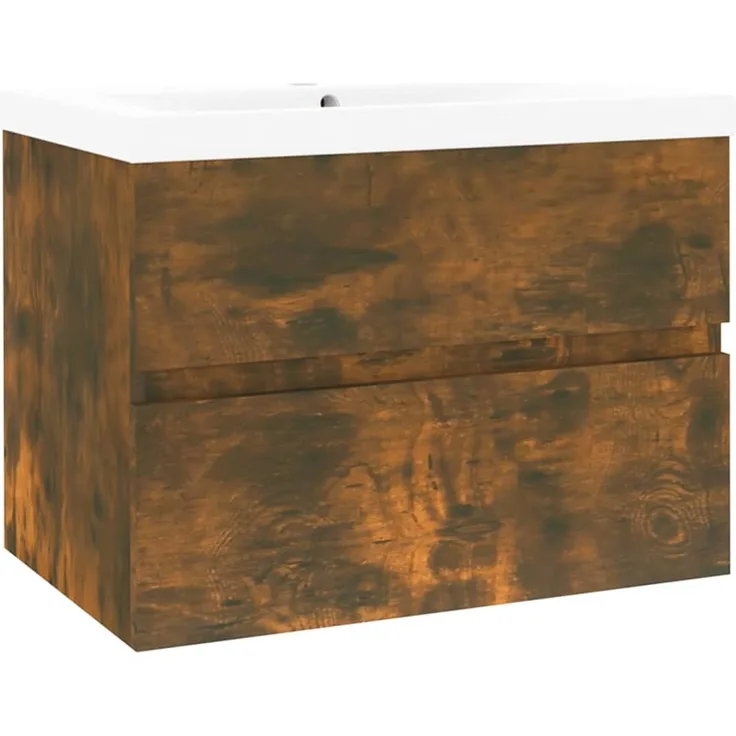 Waschbeckenschrank, Badschrank mit Einbaubecken Räuchereiche Holzwerkstoff de7441