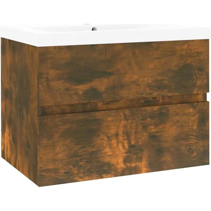 Waschbeckenschrank, Badschrank mit Einbaubecken Räuchereiche Holzwerkstoff de7441 – Bild 1
