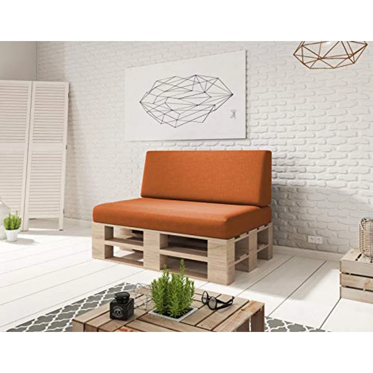 sunnypillow Palettenkissen mit abnehmbarem Bezug Kaltschaum Palettenauflage Palettenpolster Palettensofa Sitzkissen Rückenlehne Indoor Outdoor 2er Set 120x80 Orange – Bild 4