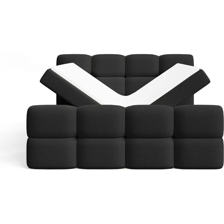 GRAINGOLD Rivon Doppelbett 180x200, Boxspringbett, zwei Bettkästen, mit Kopfteil, Modern Stil, Bouclé-Stoff, Schwarz – Bild 6