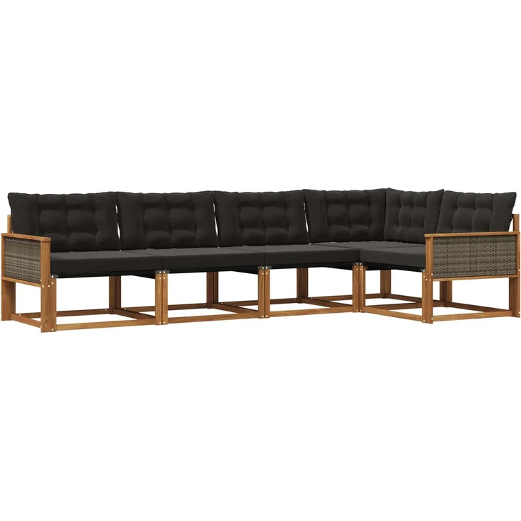 vidaXL Outdoor-Sofagarnitur 5 stk. 5-Sitzer Natur und Schwarz 3381420 – Bild 2