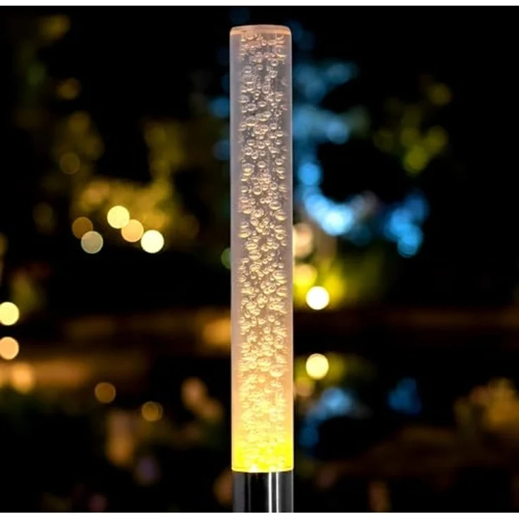 Spetebo LED Gartenleuchte LED Solar Gartenstecker 43 cm im Sprudelsäule Design - 4er Set, Design: Luftblasen, LED fest integriert, warm weiß, Akku ist austauschbar – Bild 6