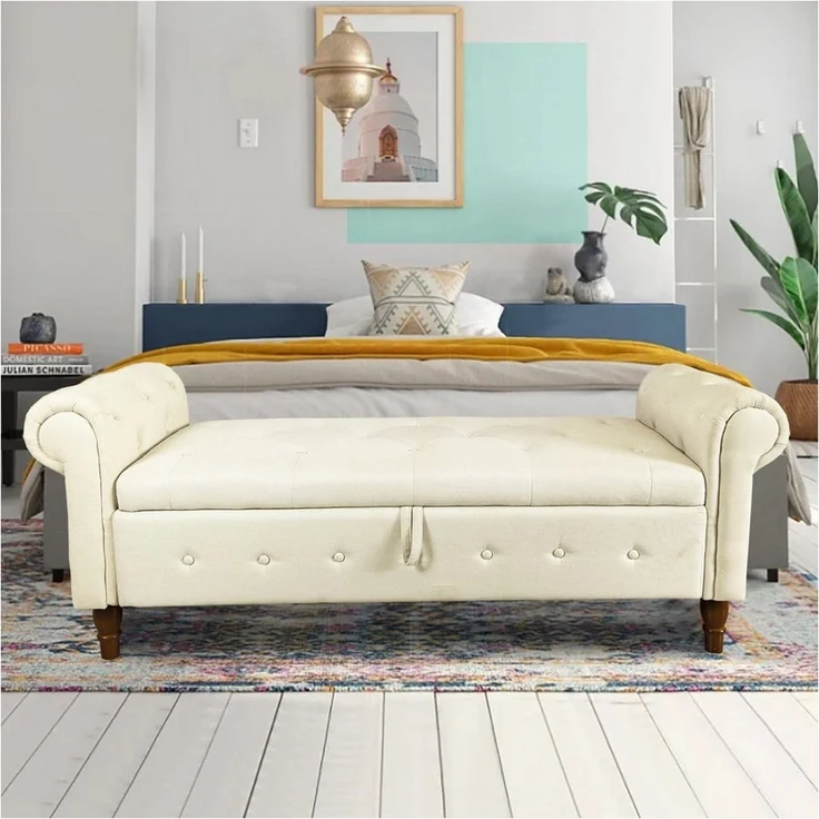 HTI-Living Truhenbank Gepolsterte Sitzbank mit Truhe Lora Leinen Beige (Stück, 1-St, 1 Sitzbank), Garderobenbank Récamière – Bild 3