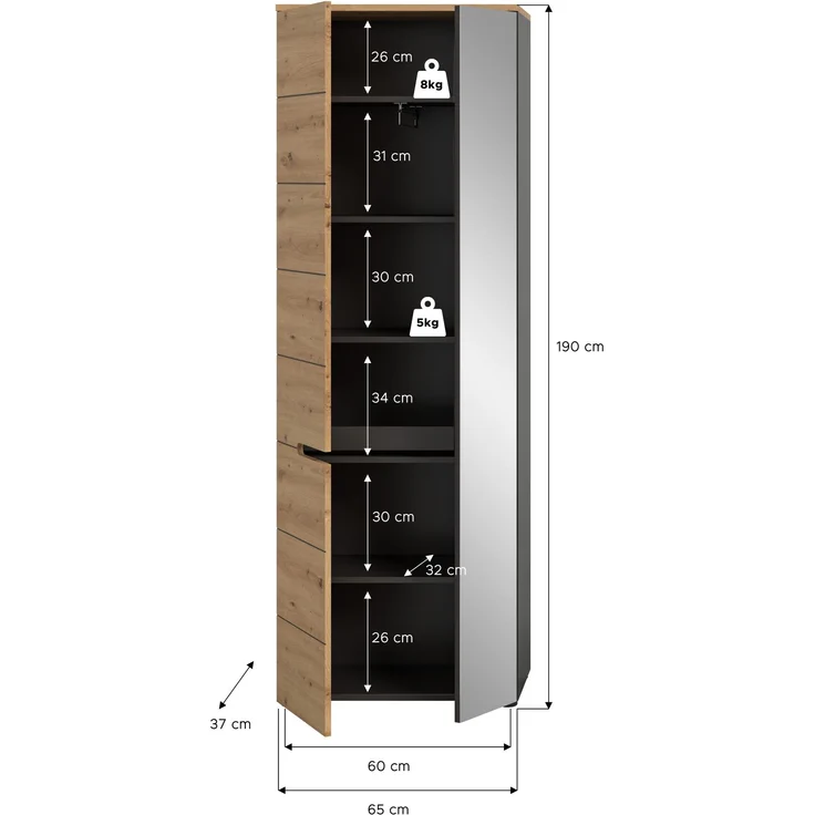 Garderobenschrank Canu - Artisan Eiche / Basalt Grau – Bild 5