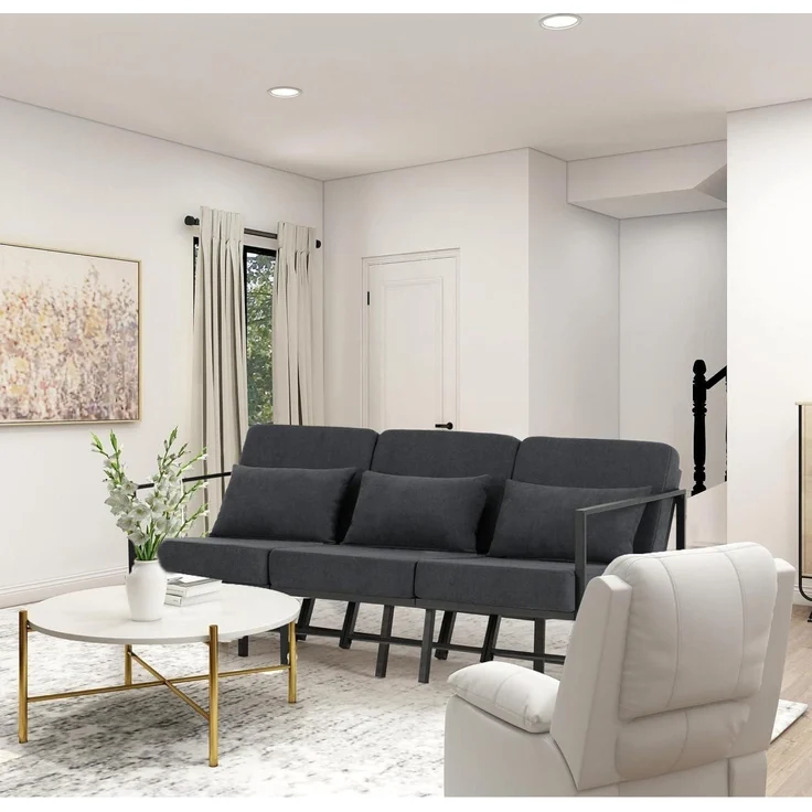 Sofa Loungesofa Armlehnen Eisenbeine Wohnzimmer 3 Sitze Dunkelgrau – Bild 2
