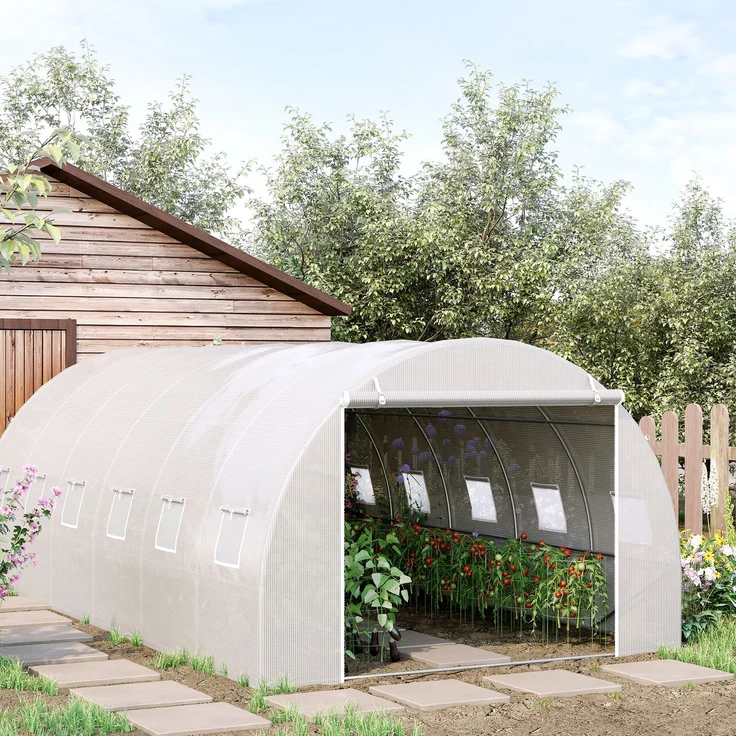 MELAYR, Tunnelgewächshaus, 6 x 3 x 2 m, Gartengewächshaus mit Rolltor, 12 Fenster, Weiß – Bild 3