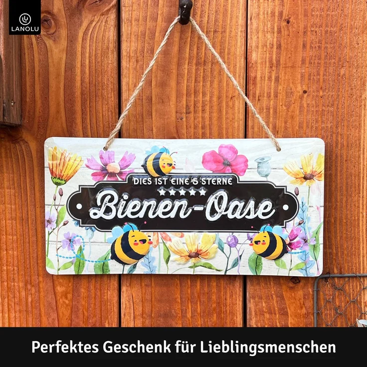 LANOLU Blechschild Bienen Oase - 16x32cm – Metall – Mehrfarbig – 16108 – Bild 2