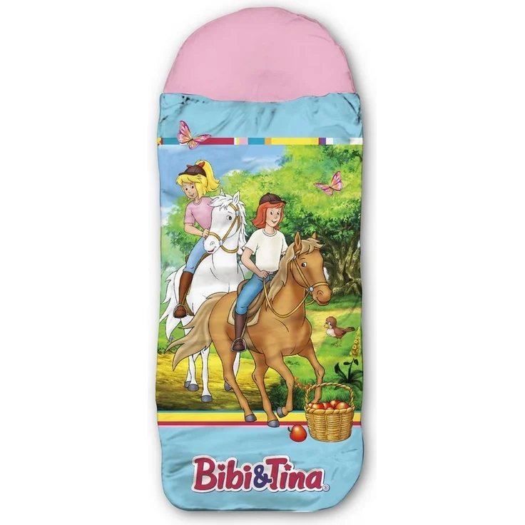BERONAGE Kinderschlafsack Bibi und Tina Freunde Blau/Rosa Kinder-Schlafsack, 140 cm + 30 cm (Kapuze) x 70 cm – Bild 1