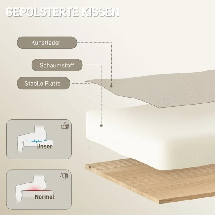 Bürostuhl 66x72x113-121 cm mit Fußstütze, verstellbarer Rückenlehne und Kunstleder in Beige – Bild 3