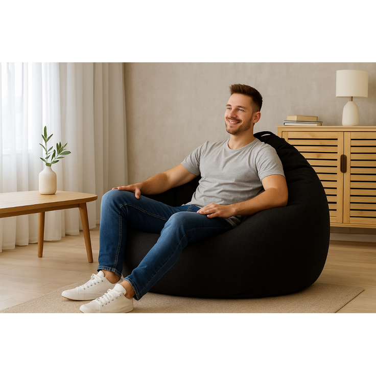 AD.CON Sitzsack mit Füllung, Schwarz, 120 x 120 x 60 350L, Styropor-Regranulat – Bild 2