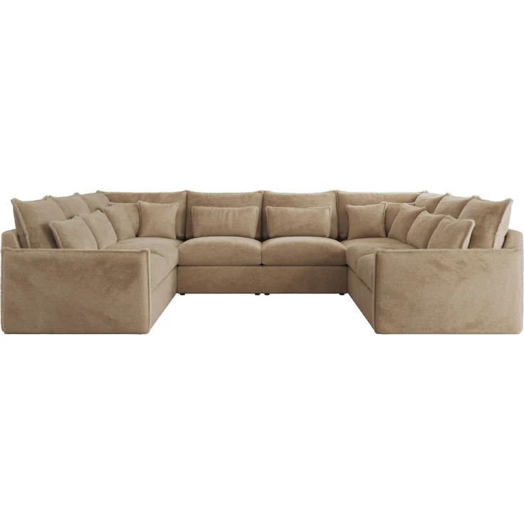 Modulares U-förmiges Wohnzimmer-Ecksofa, XXL Ecksofa mit Armlehnen, Wohnlandschaft, Universal-Ecksofa mit lockeren Kissen - VERSO U 8M - Beige Plüschstoff – Bild 7
