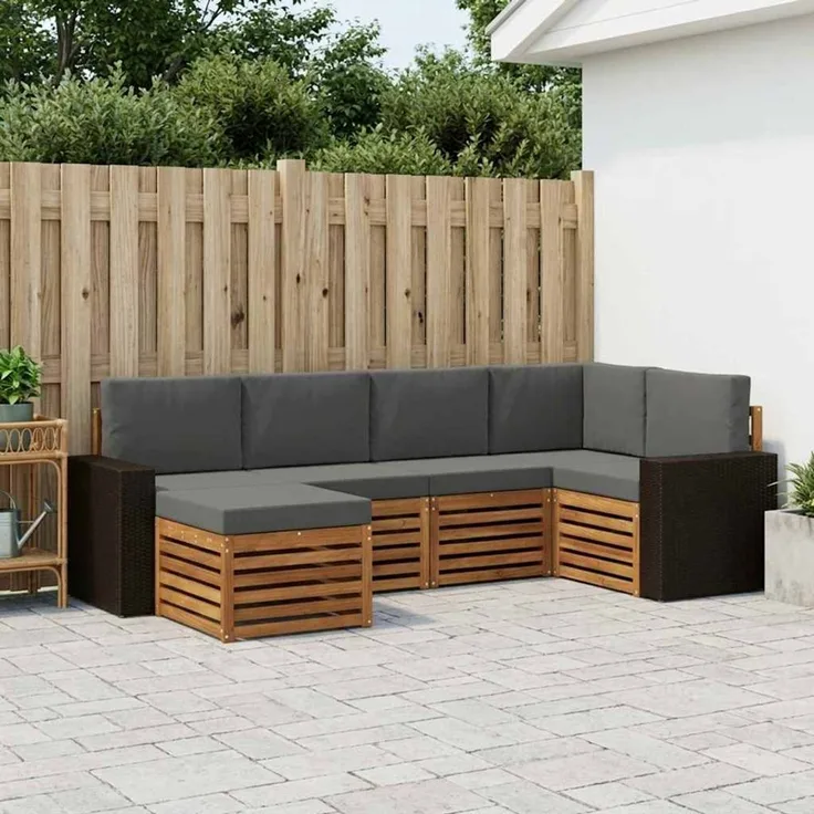 vidaXL Outdoor-Sofagarnitur 6 stk. 5-Sitzer Natur und Anthrazit 3384573