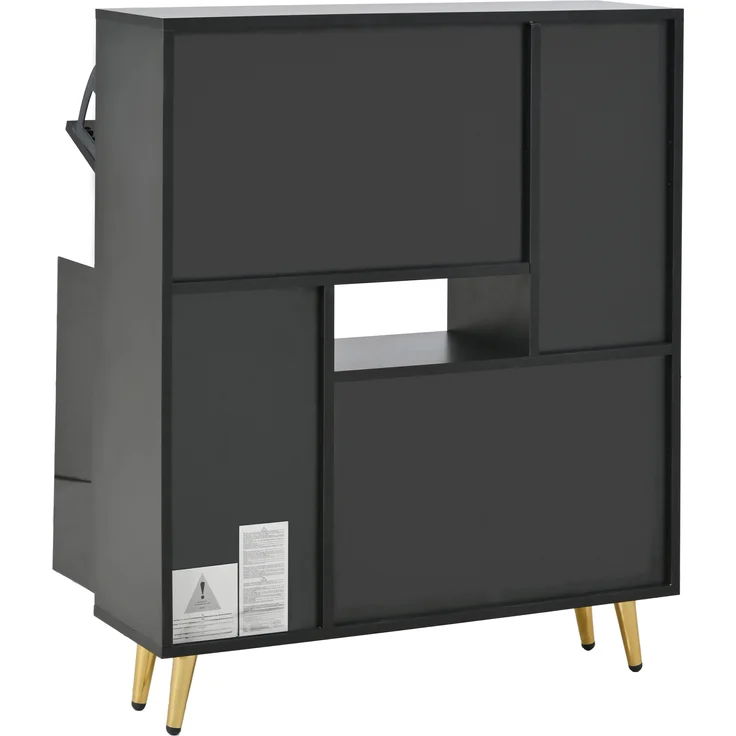Schuhschrank, Spanplatte mit Hochglanzfront & LED-Licht (16 Farben), 80x25x96 cm, Schwarz – Bild 7