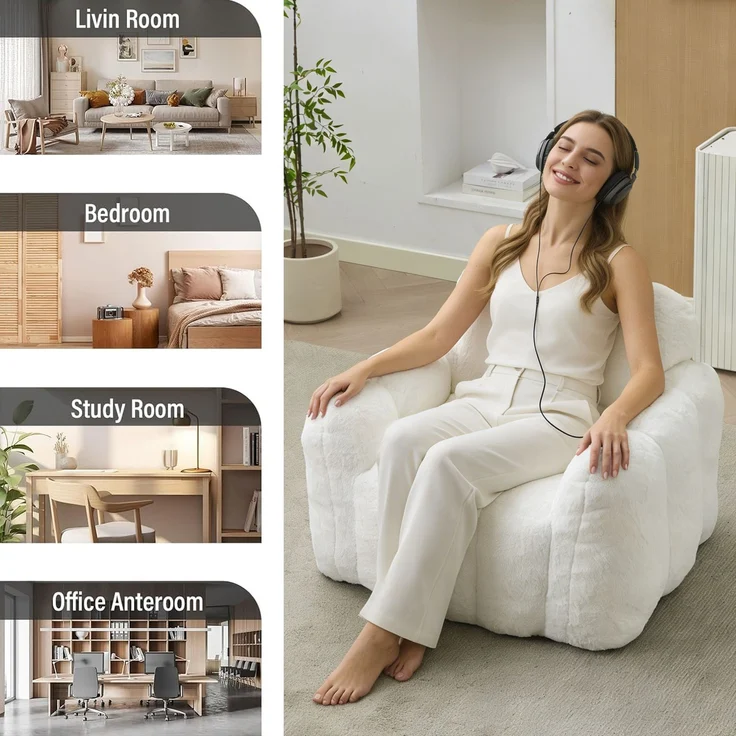 Abrihome Sitzsack ohne Montage für Erwachsene, Weiß, 90x105x75 cm – Bild 7