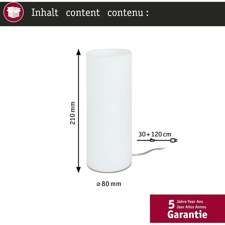 Paulmann 77010 Tischleuchte Noora E14 max. 42W Opal Nachttischlampe Glas – Bild 2