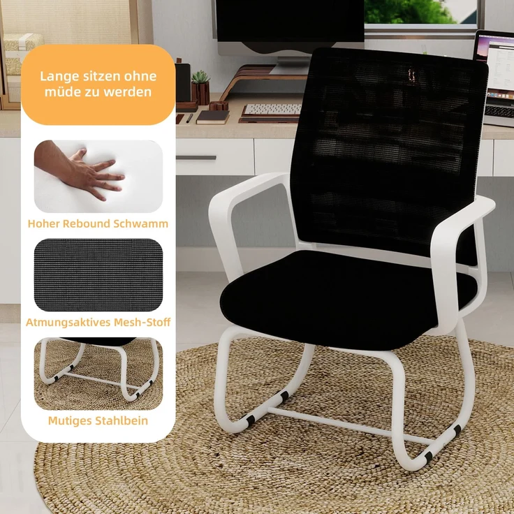 Minimalist Modern Office Chair – Metal Frame, Soft & Comfortable, Home & Office Use, Multiple Colors Available--Schwarz Weiß--45x55x90cm--YOUDENOVA – Bild 4