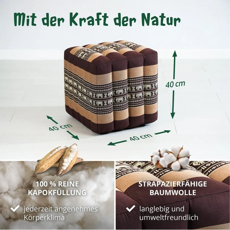 livasia Polsterhocker Würfelkissen - 40 x 40 x 40 cm - Sitzwürfel, Kapok, vegan, handgefertigt – Bild 3