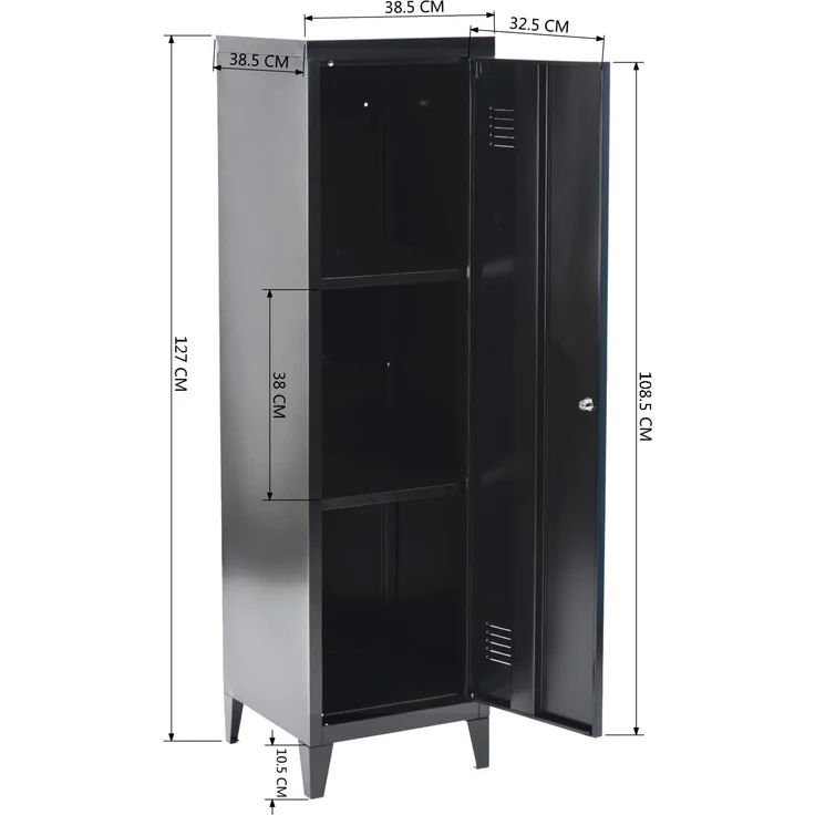 FurnitureR Metall-Aktenschrank mit Spind, Aufbewahrungsschrank, Bodenschrank, Metallaufbewahrung, Organizer, für Wohnzimmer, Badezimmer, Büro, schwarz, 138 x 38 x 38 cm – Bild 2