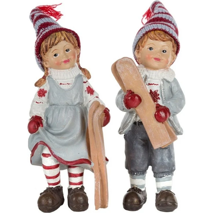 Wohnando Dekofigur Winterkinder mit Ski 2er-Set: Bezaubernde Weihnachtsdekoration – Bild 2