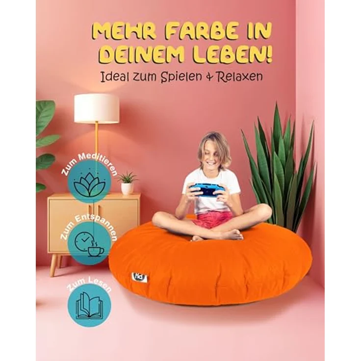 PATCH HOME 2-in-1 Sitzsack Sessel - Gaming Bean Bag mit Reißverschluss - Bereits befüllt, Ergonomisch & Robust für Kinder & Erwachsene - Indoor & Outdoor, Wetterfest (Orange, 155cm) – Bild 5