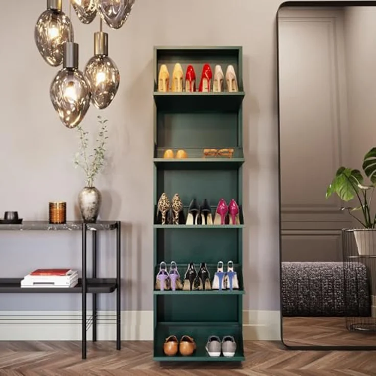 Kare Design Schuhschrank Caruso, Grün, Stahl, mit 5 Klappen, Schuhablage für 10 Paar Schuhe, schmal, platzsparend, hoch, Schuhregal, Eingangsbereich, 170 x 50 x 15 cm (H/B/T) – Bild 3