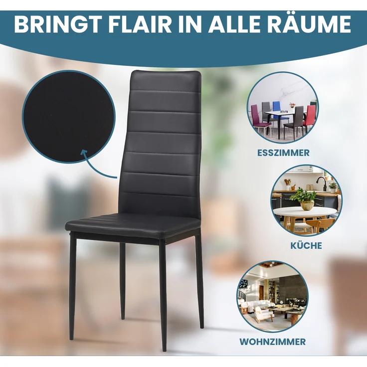 Albatros Esszimmerstühle MILANO 4er Set, Schwarz - Polsterstuhl mit Kunstleder-Bezug, Modernes Stilvolles Design am Esstisch - Küchenstuhl oder Stuhl Esszimmer mit hoher Belastbarkeit: 110kg – Bild 4