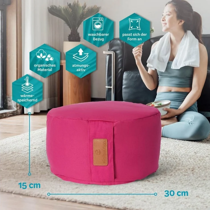 #DoYourYoga Yoga Bolster Yoga Kissen Vishnu - gefüllt mit Bio-Buchweizenschalen, - Rund 30 x 30 x 15 cm – Bild 3