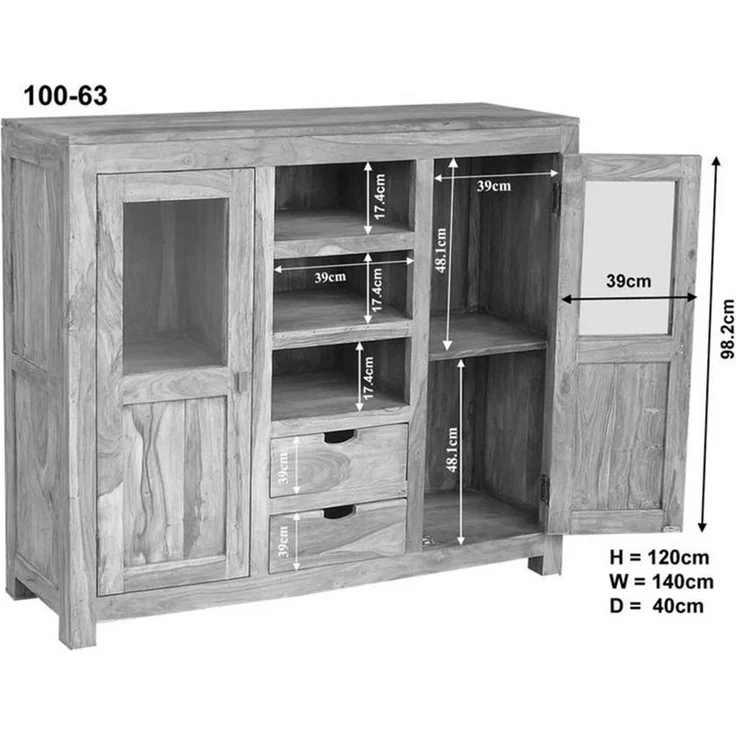 Highboard Sheesham 140x40x120 grau geölt NATURE GREY #63 – Bild 6