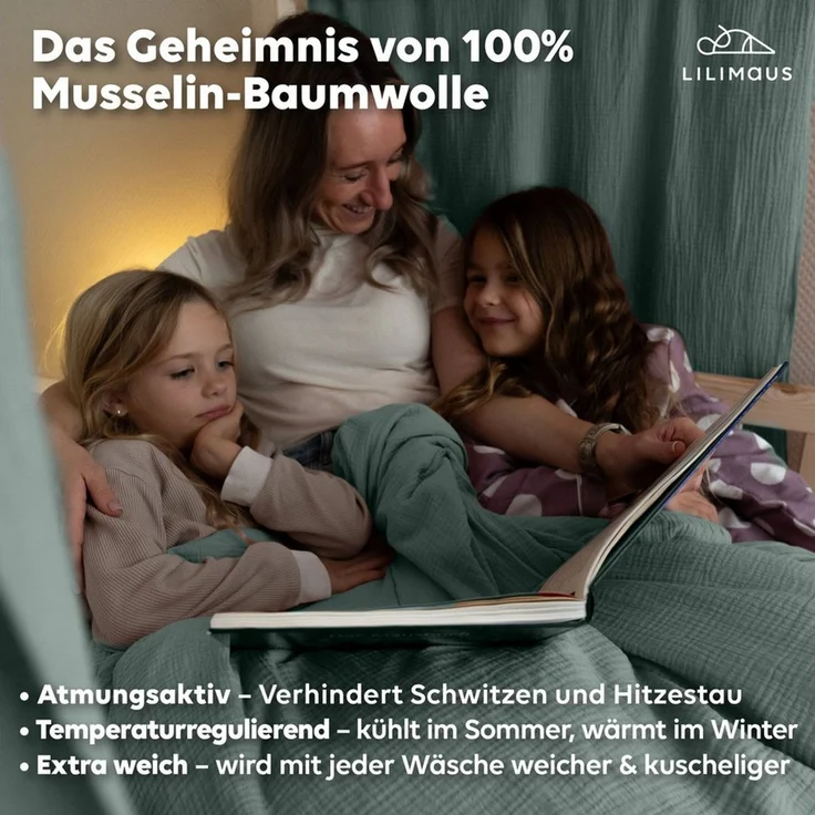 lilimaus Kinderbettwäsche Musselin Bettbezug-Set 100x135 & 135x200 mit Kissenbezug, 1 teilig, butterweich & temperaturausgleichend - Set mit Kissenbezug – Bild 3
