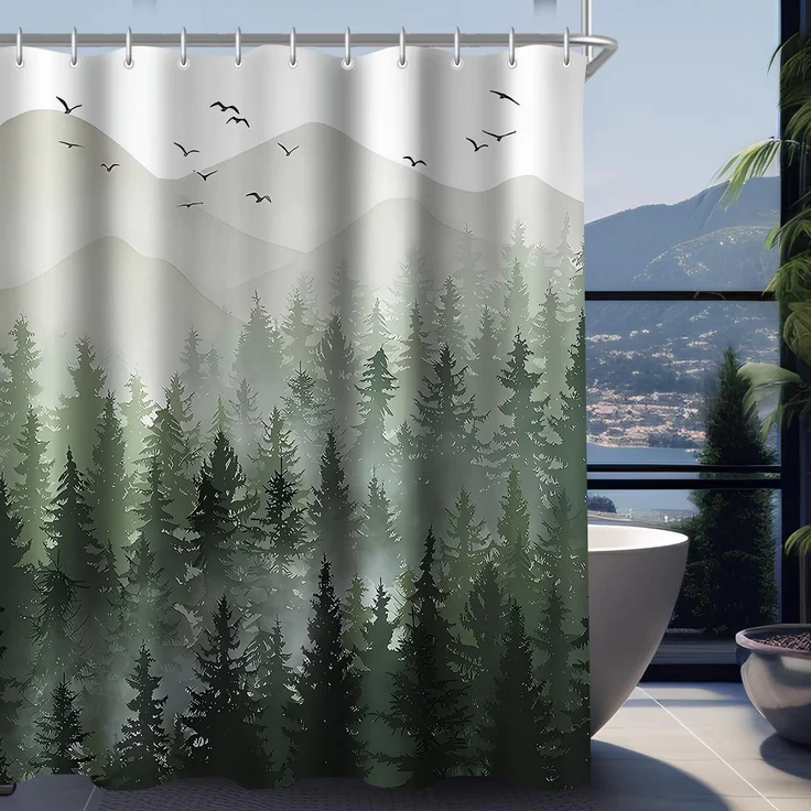 Duschvorhang Wald Antischimmel 180x200cm Textil beschwert Saum wasserabweisend – Bild 8