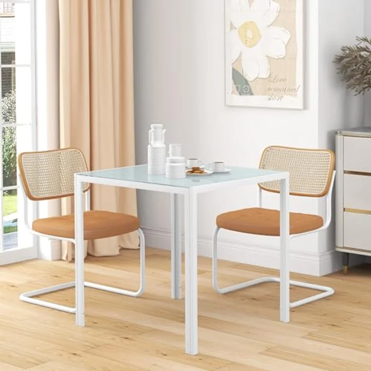 HOMCOM Esstisch für 4 Personen, aus Hartglas (Esszimmertisch, 1-St, Küchentisch), bis 80 kg belastbar, für Küche, Esszimmer, 75 x 75 x 75 cm, Weiß – Bild 10