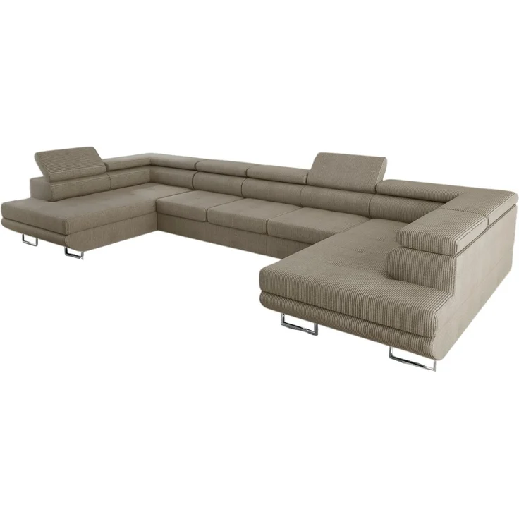 thematys Ecksofa Aston U 403 x 203 cm, mit Schlaffunktion, mit Bettkasten, mit verstellbaren Kopfstützen, Beige (Poso 02), Ausrichtung 390 cm – Bild 2