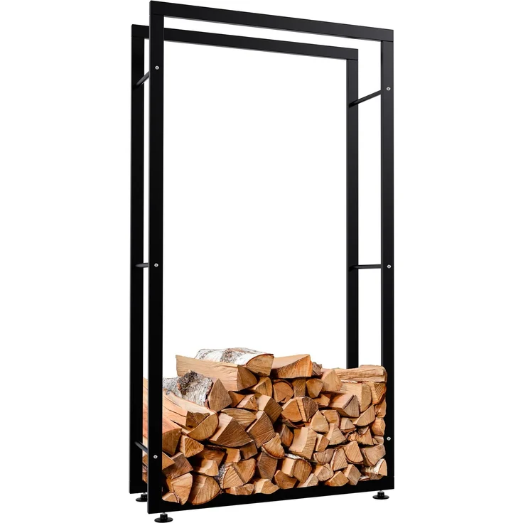 DELUKE® Kaminholzregal innen Metall SATLO - für Feuerholz Brennholzregal innen Kaminholzständer Kaminholzhalter Feuerholzregal InnenSchwarz, 25x80x150cm – Bild 1