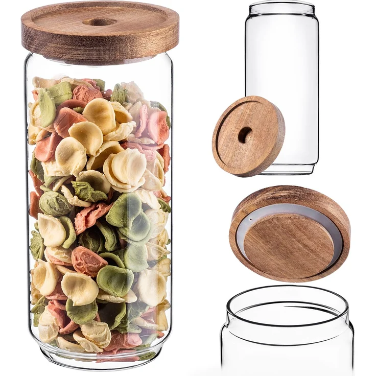KADAX Vorratsglas 950ml mit Holzdeckel, Glasbehälter zur Aufbewahrung von Lebensmitteln, Vorratsgläser mit Deckel, Vorratsbehälter aus Glas, Vorratsdosen – Bild 4