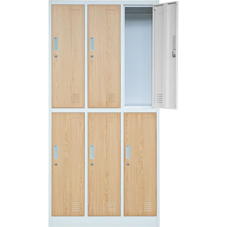 Jan Nowak Schließfachschrank 3B2A Wertfachschrank Metallspind Umkleideschrank 6 Fächer Stahlblech Pulverbeschichtet 185 x 90 x 45 cm (H x B x T) (Weiß-Holzoptik)