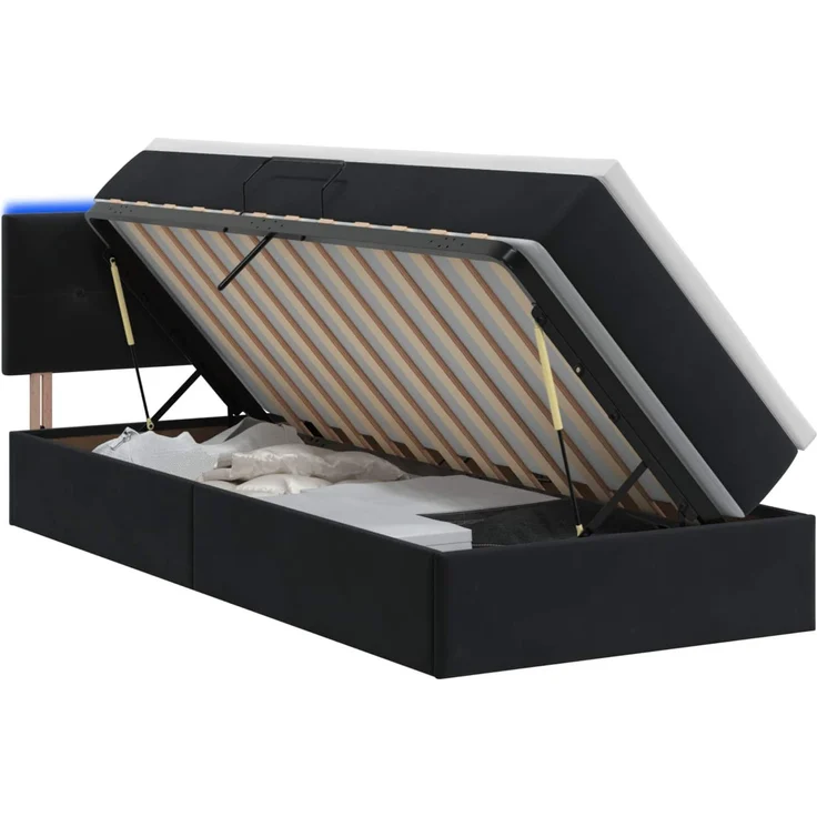 vidaXL LED-Speicherbett mit Matratze Schwarz 90 x 190 cm Samt 3459218 – Bild 2