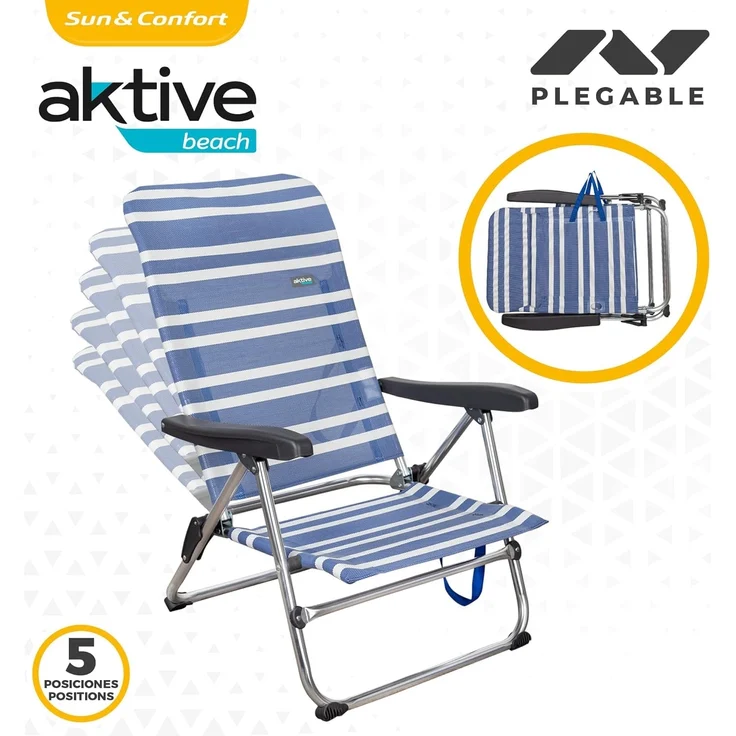 AKTIVE 62258 – 2er-Pack Klappstühle mit Mehreren Positionen für Strand, Garten, Terrasse oder Camping | Maße 47 x 50 x 85 cm | 5-Fach verstellbare, ergonomische Armlehne – Bild 4