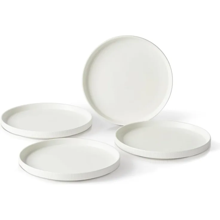 JIWOO Teller 4er Ø21,3cm, Speiseteller Steakteller Dessertteller Brotteller Plate, (4 St), Keramik Hochwertiges Tellerset Weiß Mikrowellen spülmaschinenfest