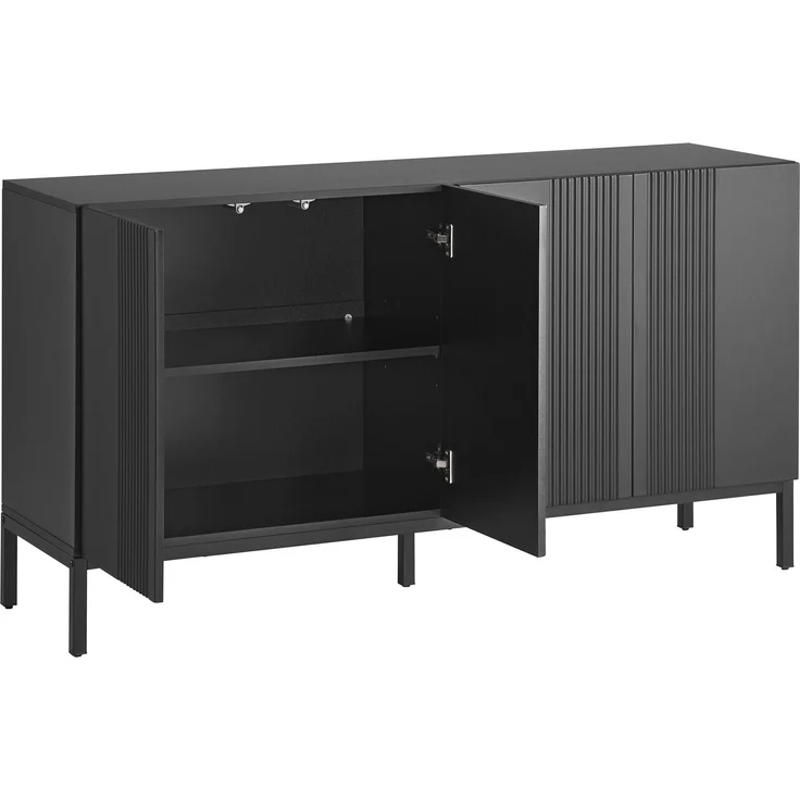 Merax Modernes Sideboard, Kommode, mit einzigartiger Linie, 4-türig, grifflose Tür, für Esszimmer, Wohnzimmer und Küche (Schwarz) – Bild 8